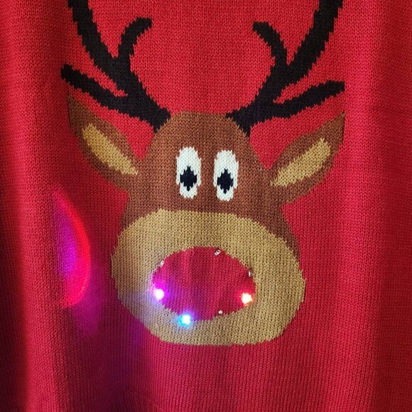 Light-Up Reindeer Sweater With LED Nose Red Size XL - Picture 3 of 14